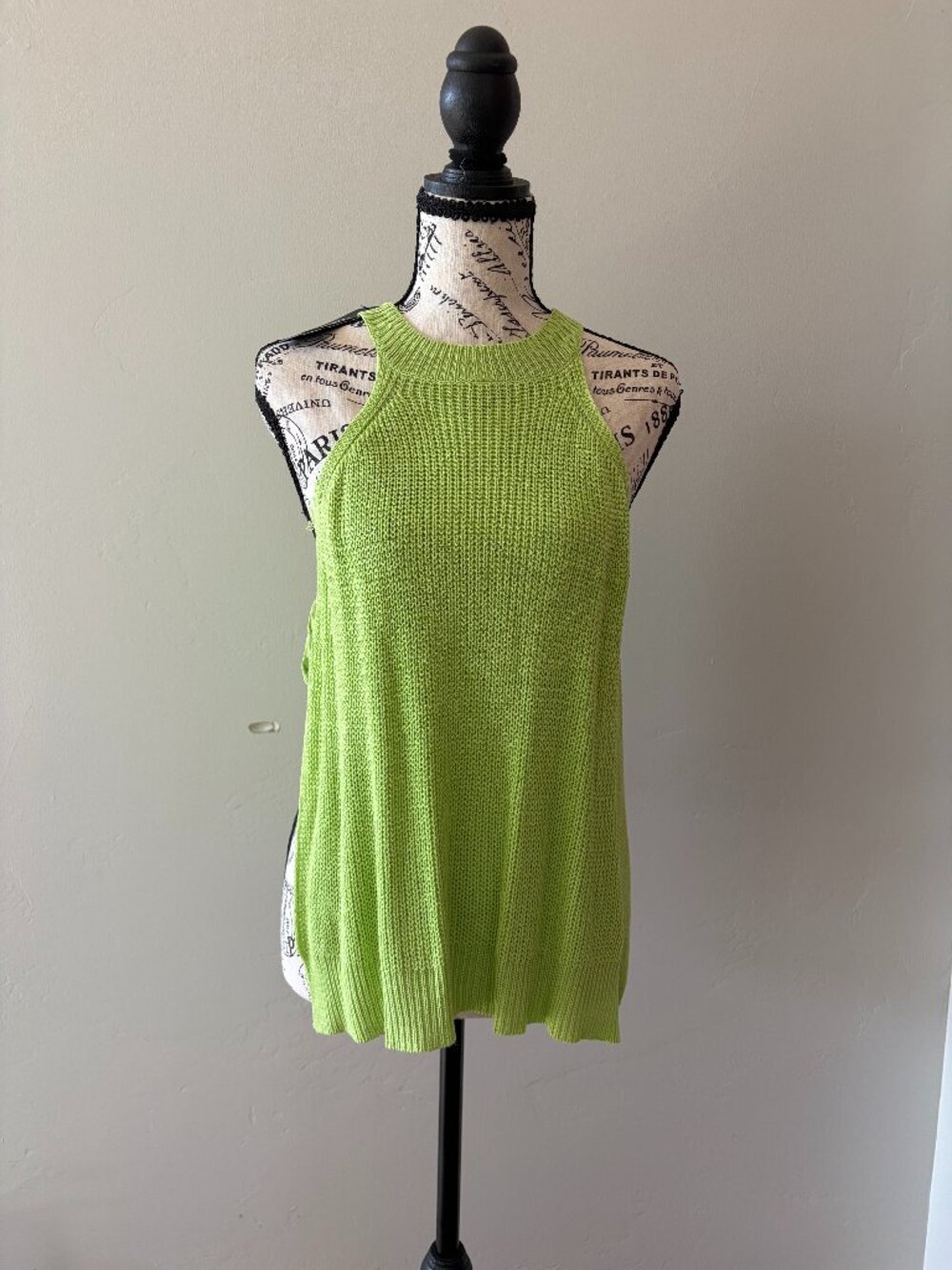 Lulu's Lime Green Open Knit Side Tie Sleeveless Sweater Tank L